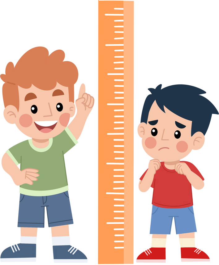 Two boys measure height